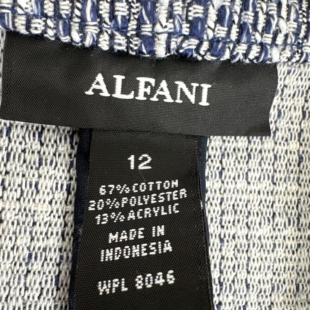 Alfani Size 12 Blue White Textured Open Front Blazer Jacket 3/4 Slv Zip Pockets - Picture 4 of 10